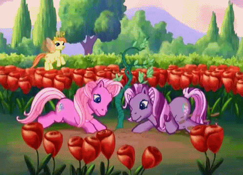 Size: 498x360 | Tagged: safe, screencap, character:pinkie pie (g3), character:tiddlywink, character:tra-la-la, character:wysteria, character:zipzee, species:breezies, episode:the princess promenade, g3, animated, digging, flying, garden, rose, weeds