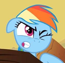 Size: 485x466 | Tagged: safe, screencap, character:rainbow dash, species:pegasus, species:pony, episode:over a barrel, g4, my little pony: friendship is magic, cropped, faec, female, gritted teeth, mare, one eye closed, solo, wince