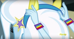 Size: 1278x686 | Tagged: safe, screencap, character:rainbow dash, character:trixie, equestria girls:friendship games, g4, my little pony:equestria girls, chs rally song, discovery family logo