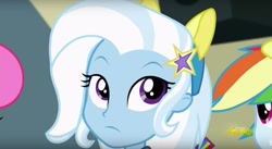 Size: 1220x668 | Tagged: safe, screencap, character:rainbow dash, character:trixie, equestria girls:friendship games, g4, my little pony:equestria girls, chs rally song, discovery family logo