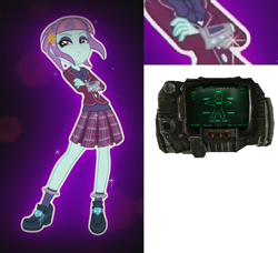 Size: 686x627 | Tagged: dead source, safe, screencap, character:sunny flare, equestria girls:friendship games, g4, my little pony:equestria girls, fallout, pipboy, sunny flare's wrist devices