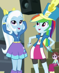 Size: 512x630 | Tagged: safe, screencap, character:rainbow dash, character:trixie, equestria girls:friendship games, g4, my little pony:equestria girls, chs rally song