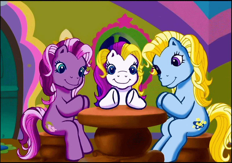 Size: 800x562 | Tagged: safe, screencap, character:puzzlemint, character:wysteria, g3, meet the ponies, animated, clapping, loop, moondancer (g3)