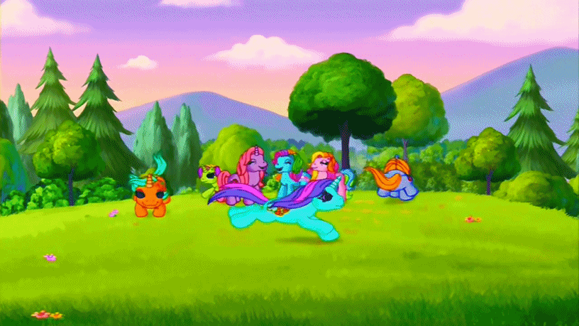 Size: 816x459 | Tagged: safe, screencap, character:cheerilee (g3), character:rainbow dash (g3), character:rarity (g3), episode:greetings from unicornia, g3, animated, loop, princess rarity, wish you were here (song)