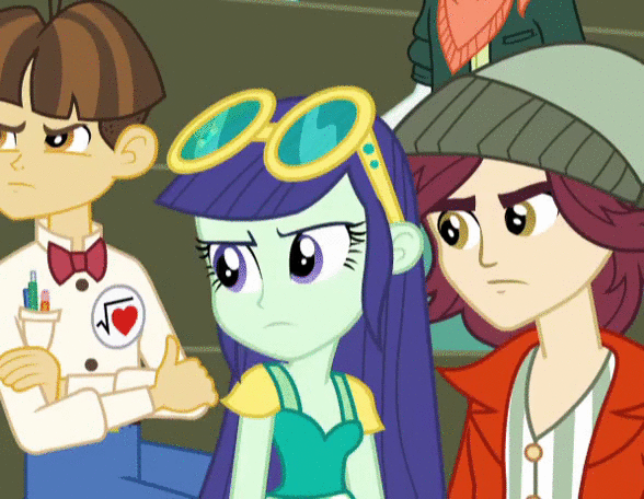 Size: 588x456 | Tagged: safe, screencap, character:blueberry cake, character:normal norman, character:scott green, character:wiz kid, /mlp/, ship:normalcake, equestria girls:rainbow rocks, g4, my little pony:equestria girls, angry, animated, background human, blueberry cake, cropped, naomi nobody, scott green, shipping, wiz kid