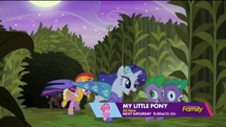 Size: 1366x768 | Tagged: safe, screencap, character:applejack, character:rarity, character:spike, character:twilight sparkle, character:twilight sparkle (alicorn), species:alicorn, species:pony, episode:scare master, g4, my little pony: friendship is magic, applelion, athena sparkle, clothing, corn maze, costume, female, mare, mermaid, mermarity