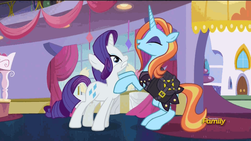 Size: 800x450 | Tagged: safe, screencap, character:rarity, character:sassy saddles, episode:canterlot boutique, g4, my little pony: friendship is magic, animated, cute, loop, sassybetes, shaking