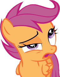 Size: 421x541 | Tagged: safe, screencap, character:scootaloo, species:pegasus, species:pony, episode:hearts and hooves day, g4, my little pony: friendship is magic, background removed, confused, faec, reaction image, simple background, solo, transparent background, yuck