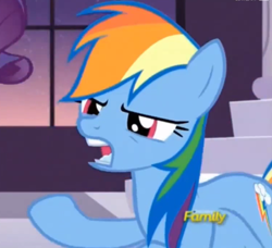 Size: 502x457 | Tagged: safe, screencap, character:rainbow dash, episode:rarity investigates, g4, my little pony: friendship is magic, open mouth, solo, spit