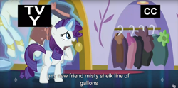 Size: 1920x950 | Tagged: safe, screencap, character:rarity, episode:rarity investigates, g4, my little pony: friendship is magic, mannequin, meme, sheik, the legend of zelda, youtube caption