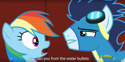 Size: 1920x950 | Tagged: safe, screencap, character:rainbow dash, character:soarin', species:pony, episode:rarity investigates, g4, my little pony: friendship is magic, meme, youtube caption