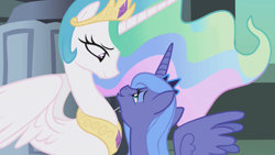 Size: 1280x720 | Tagged: safe, screencap, character:princess celestia, character:princess luna, episode:friendship is magic, g4, my little pony: friendship is magic, animation error, castle of the royal pony sisters, s1 luna, swanlestia