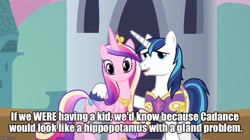 Size: 894x500 | Tagged: safe, screencap, character:princess cadance, character:shining armor, episode:the one where pinkie pie knows, g4, my little pony: friendship is magic, calvin and hobbes, hilarious in hindsight, image macro, meme, this will end in a night on the couch