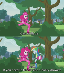 Size: 960x1080 | Tagged: safe, screencap, character:pinkie pie, character:rainbow dash, episode:pinkie spy, equestria girls:friendship games, g4, my little pony:equestria girls, camouflage, dubbing, polish, subtitles