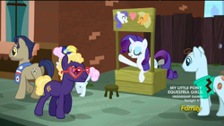 Size: 1920x1080 | Tagged: safe, screencap, character:applejack, character:blue peeler, character:pearly stitch, character:rarity, episode:made in manehattan, g4, my little pony: friendship is magic, charlie brown, charlie horse, lucy's advice booth, peanuts, winning goal