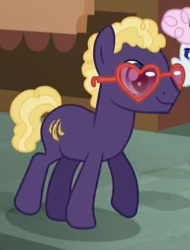 Size: 494x649 | Tagged: safe, screencap, character:blue peeler, character:pearly stitch, species:earth pony, species:pony, episode:made in manehattan, g4, my little pony: friendship is magic, background pony, banana, cutie mark, glasses, male, stallion