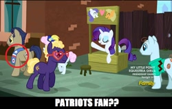 Size: 960x608 | Tagged: safe, screencap, character:blue peeler, character:pearly stitch, character:rarity, episode:made in manehattan, g4, my little pony: friendship is magic, charlie brown, charlie horse, lucy's advice booth, new england patriots, patriots, peanuts, winning goal