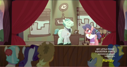 Size: 1366x729 | Tagged: safe, screencap, character:applejack, character:charity kindheart, character:coco pommel, character:on stage, character:rarity, character:raspberry beret, episode:made in manehattan, g4, my little pony: friendship is magic, background pony, blueberry curls, bubblegum blossom, charity kindheart, cloudy daze, curtain call, foal, method mares