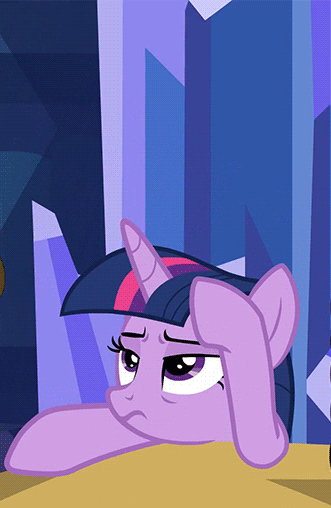 Size: 331x508 | Tagged: safe, screencap, character:twilight sparkle, character:twilight sparkle (alicorn), species:alicorn, species:pony, episode:made in manehattan, g4, my little pony: friendship is magic, animated, bored, cropped, facedesk, floppy ears, frown, grumpy twilight, sigh, solo