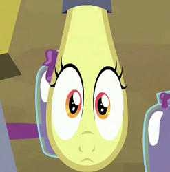 Size: 780x788 | Tagged: safe, screencap, character:apple bloom, episode:brotherhooves social, g4, my little pony: friendship is magic, apple juice, cartoon physics, drip, droplet, grape juice, great moments in animation, jar bloom, liquid bloom, out of context, solo, wat, what has science done