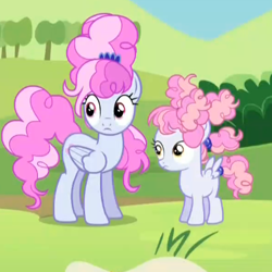 Size: 394x394 | Tagged: safe, screencap, character:cotton puff, character:cotton sky, species:pegasus, species:pony, episode:brotherhooves social, g4, my little pony: friendship is magic, background pony, big hair, female, filly, mare, sisters