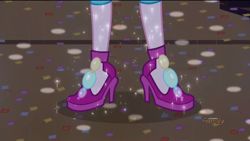 Size: 1920x1080 | Tagged: safe, screencap, character:pinkie pie, equestria girls:friendship games, g4, my little pony:equestria girls, clothing, confetti, discovery family, discovery family logo, high heels, legs, pictures of legs, shoes