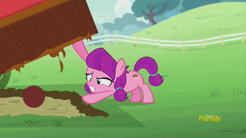Size: 500x281 | Tagged: safe, screencap, character:diamond tiara, character:lily longsocks, species:earth pony, species:pony, episode:crusaders of the lost mark, g4, my little pony: friendship is magic, animated, ball, discovery family, discovery family logo, duo, female, filly, lifting, strength, stronk, super strength