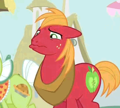 Size: 423x380 | Tagged: safe, screencap, character:big mcintosh, character:granny smith, species:earth pony, species:pony, episode:crusaders of the lost mark, g4, my little pony: friendship is magic, animated, cropped, crying, equestria's best big brother, liquid pride, male, manly tears, solo focus, stallion, tears of joy, wavy mouth