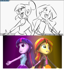 Size: 782x873 | Tagged: safe, artist:kelchanferret, screencap, character:sunset shimmer, character:twilight sparkle, character:twilight sparkle (scitwi), species:eqg human, equestria girls:friendship games, g4, my little pony:equestria girls, 3d, animatic, deleted scene, homesick shimmer, source filmmaker