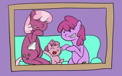 Size: 582x363 | Tagged: safe, artist:bennimarru, character:berry punch, character:berryshine, character:cheerilee, character:ruby pinch, ship:berrilee, baby, diaper, eyes closed, family, family photo, female, lesbian, photo, shipping, younger