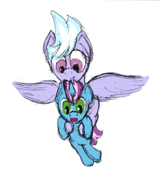 Size: 1456x1553 | Tagged: safe, artist:gyrotech, artist:living_dead, edit, character:cloudchaser, oc, oc:gyro tech, species:pegasus, species:pony, species:unicorn, color edit, colored, female, male, mare, sketch, stallion, traditional art