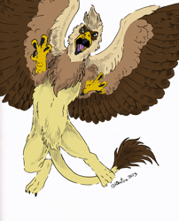 Size: 2472x3064 | Tagged: safe, artist:gyrotech, artist:hbruton, edit, oc, oc only, oc:serilde, species:griffon, color edit, colored, solo, traditional art