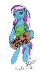Size: 1090x2026 | Tagged: safe, artist:blindcoyote, artist:gyrotech, edit, oc, oc only, oc:gyro tech, species:pony, species:unicorn, clothing, color edit, colored, pinup, sketch
