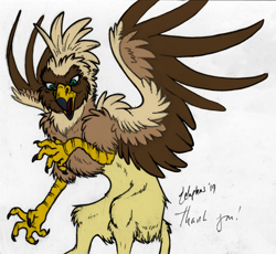 Size: 1327x1219 | Tagged: safe, artist:gyrotech, artist:zelphas, edit, oc, oc only, oc:serilde, species:griffon, color edit, colored, monochrome, traditional art