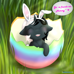 Size: 1200x1200 | Tagged: safe, artist:tokokami, oc, species:pony, species:unicorn, bunny ears, chibi, cute, easter, easter bunny, easter egg, egg, holiday, micro, solo, tiny, tiny ponies