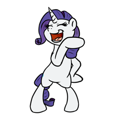 Size: 800x800 | Tagged: safe, artist:bennimarru, character:rarity, species:pony, species:unicorn, art challenge, bipedal, eyes closed, female, flat colors, laughing, manechat challenge, mare, noblewoman's laugh, open mouth, simple background, smiling, solo, transparent background
