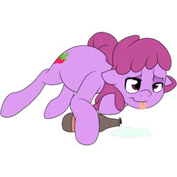 Size: 800x800 | Tagged: safe, artist:bennimarru, character:berry punch, character:berryshine, species:earth pony, species:pony, alcohol, art challenge, bottle, drunk, female, flat colors, floppy ears, lidded eyes, lying down, manechat challenge, mare, on side, simple background, smiling, solo, tongue out, transparent background