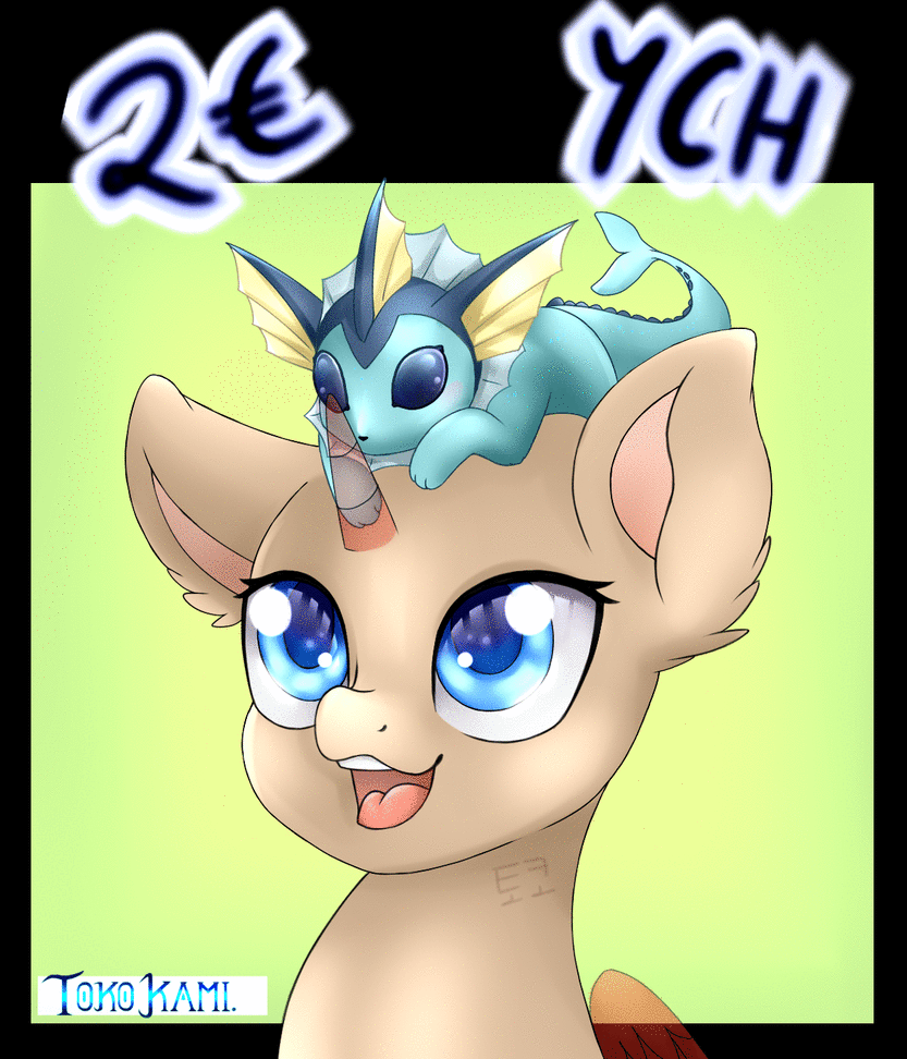 Size: 833x972 | Tagged: safe, artist:tokokami, oc, species:alicorn, species:earth pony, species:pony, species:unicorn, advertisement, animated, caption, commission, crossover, eevee, eeveelutions, espeon, flareon, gif, gif with captions, glaceon, jolteon, leafeon, loop, pokémon, sylveon, umbreon, vaporeon, your character here