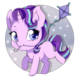 Size: 590x590 | Tagged: safe, artist:tokokami, character:starlight glimmer, species:pony, species:unicorn, blank flank, chibi, cute, female, glimmerbetes, kite, looking at you, mare, mouth hold, simple background, solo, that pony sure does love kites, transparent background