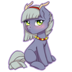 Size: 688x688 | Tagged: safe, artist:tokokami, character:limestone pie, species:pony, antlers, bell, bell collar, blushing, collar, cute, female, limabetes, looking at you, mare, reindeer antlers, solo
