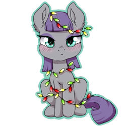 Size: 688x688 | Tagged: safe, artist:tokokami, character:maud pie, species:earth pony, species:pony, blushing, christmas, christmas lights, cute, ear fluff, female, holiday, looking at you, mare, solo