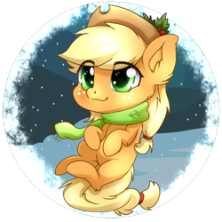 Size: 590x590 | Tagged: safe, artist:tokokami, character:applejack, species:earth pony, species:pony, chibi, clothing, cowboy hat, cute, female, hat, hnnng, jackabetes, scarf, solo, stetson