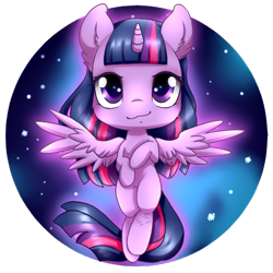 Size: 590x590 | Tagged: safe, artist:tokokami, character:twilight sparkle, character:twilight sparkle (alicorn), species:alicorn, species:pony, chibi, female, mare, smiling, snow, snowfall, solo