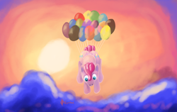 Size: 2850x1800 | Tagged: safe, artist:gyrotech, character:pinkie pie, balloon, both cutie marks, floating