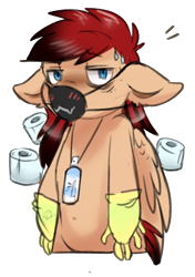Size: 1799x2557 | Tagged: safe, artist:tokokami, patreon reward, oc, oc:alex bash, coronavirus, covid-19, disinfectant spray, gloves, mouth mask, n95, patreon, ppe, rubber gloves, simple background, sweat, toilet paper, transparent background