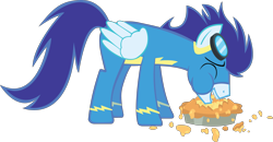 Size: 3373x1759 | Tagged: safe, artist:gyrotech, character:soarin', eating, messy eating, pie, simple background, that pony sure does love pies, transparent background, vector