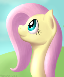 Size: 2100x2500 | Tagged: safe, artist:vertex-the-pony, character:fluttershy, cute, looking up, shyabetes, sky, smiling, solo