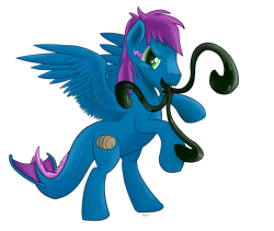Size: 2792x2361 | Tagged: safe, artist:gyrotech, oc, oc only, oc:lyjzet, species:pony, male, monster pony, open mouth, original species, solo, spread wings, stallion, tatzlpony, tentacle tongue, tentacles, wings