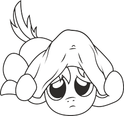 Size: 1373x1281 | Tagged: safe, artist:flowbish, artist:gyrotech, oc, oc only, oc:lucent, hiding, monochrome, pillow, simple background, transparent background, vector