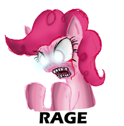 Size: 2251x2274 | Tagged: artist needed, safe, character:pinkie pie, species:earth pony, species:pony, bleeding eyes, bloodshot eyes, female, high res, mare, rage, simple background, solo, teeth, white background